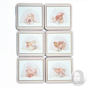 Pimpernel Coasters Shells Made in England with Box Set of 6 Coasters Beach Theme